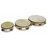 Clamp tambourine made of wood with clamps, covered with natural skin. Clamp tambourines are suitable for early musical education