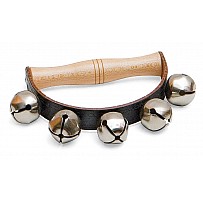 Bell rim with 5 bells, wooden handle.
