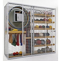 Equipment cabinet, light gray painted, with security compartment